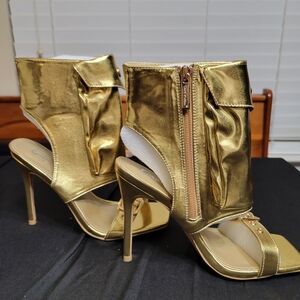 Cape Robbin Metallic Gold Open-Toe Stiletto Ankle Booties